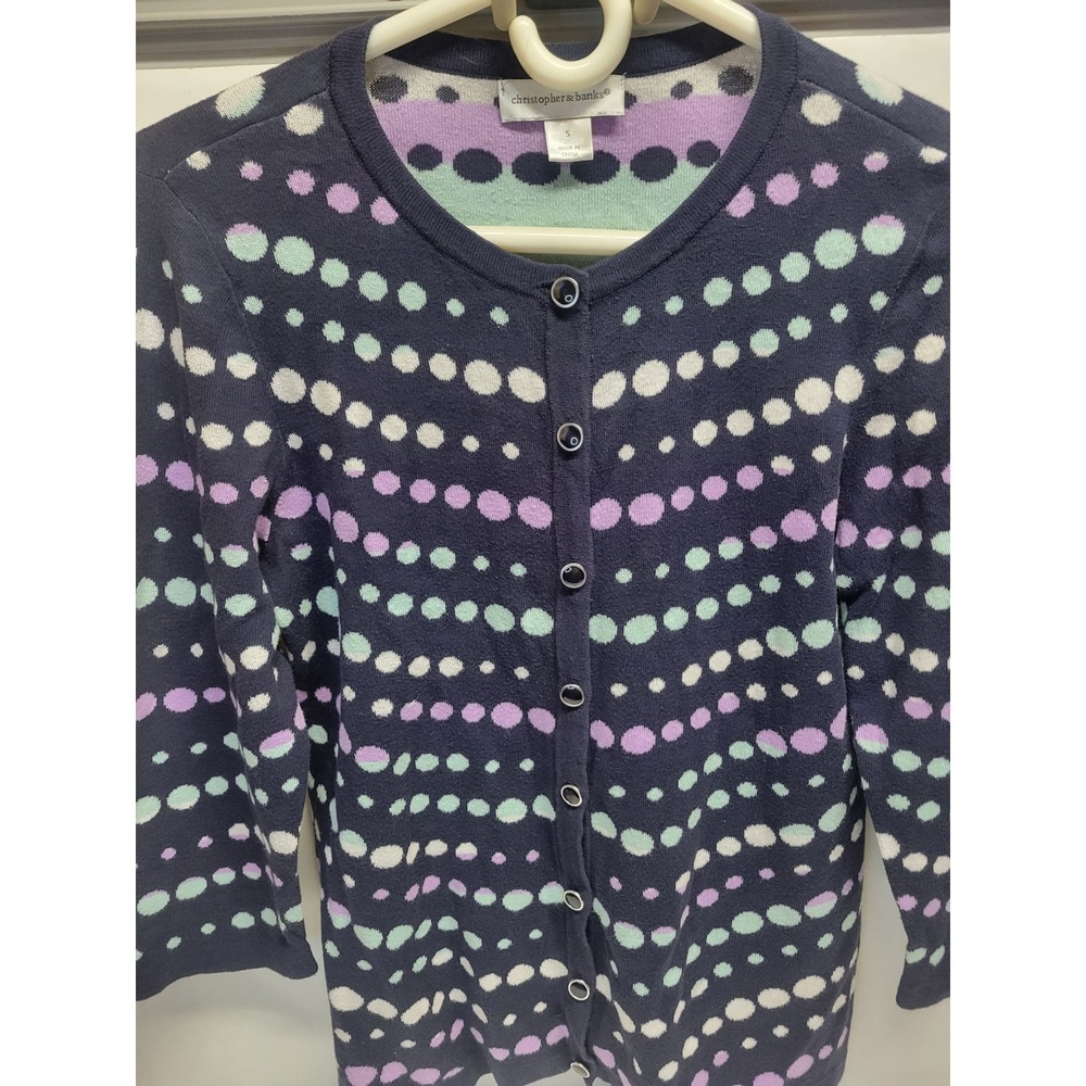 Christopher & Banks Navy Polka Dot Cardigan Sweater Women's Size‎ S
